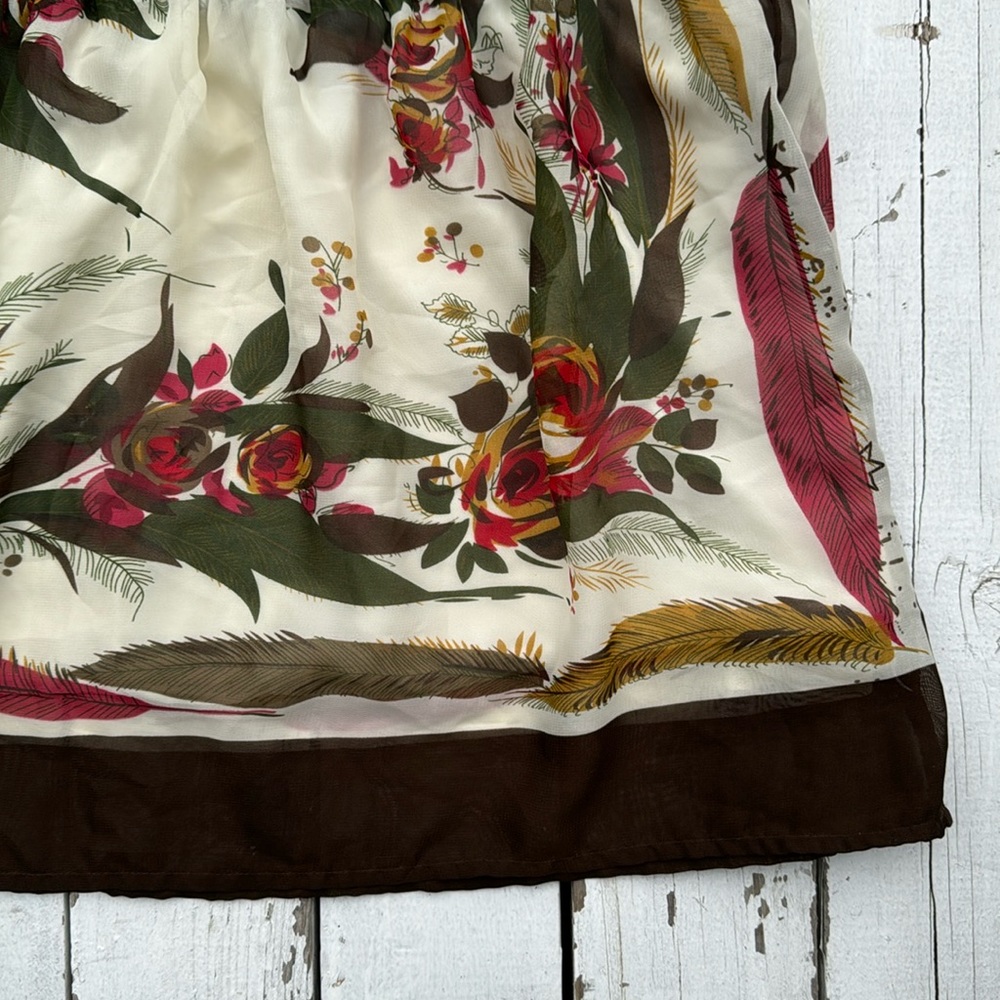 Boho Sheer Feather Pattern Sheer Lined Mini Skirt - image 3